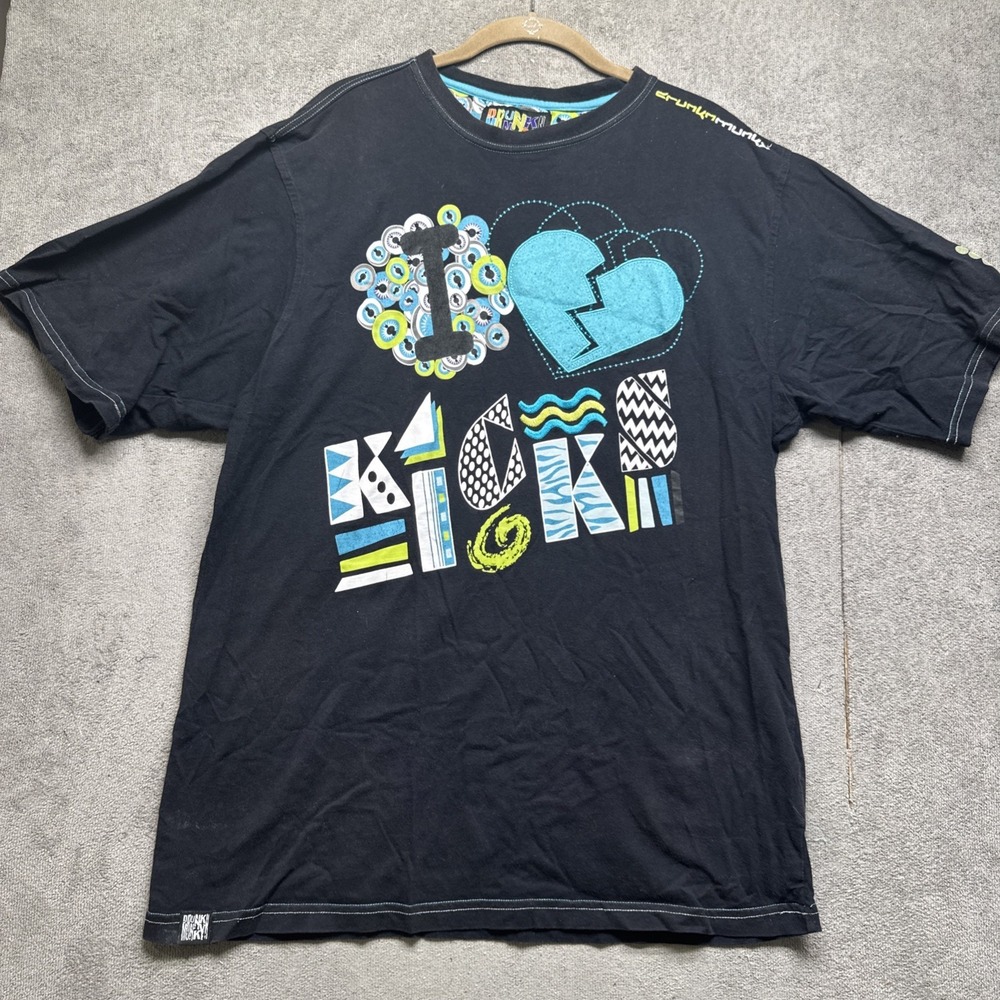 drunknmunky black graphic‎ t shirt xl y2k streetwear logo tee
